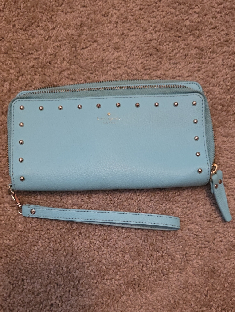 kate spade Pale Blue Studded Leather Wristlet Clutch